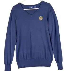 Cutter & Buck Sweater Mens Large Navy Blue V‎ Neck USGA Member Merino Wool Golf